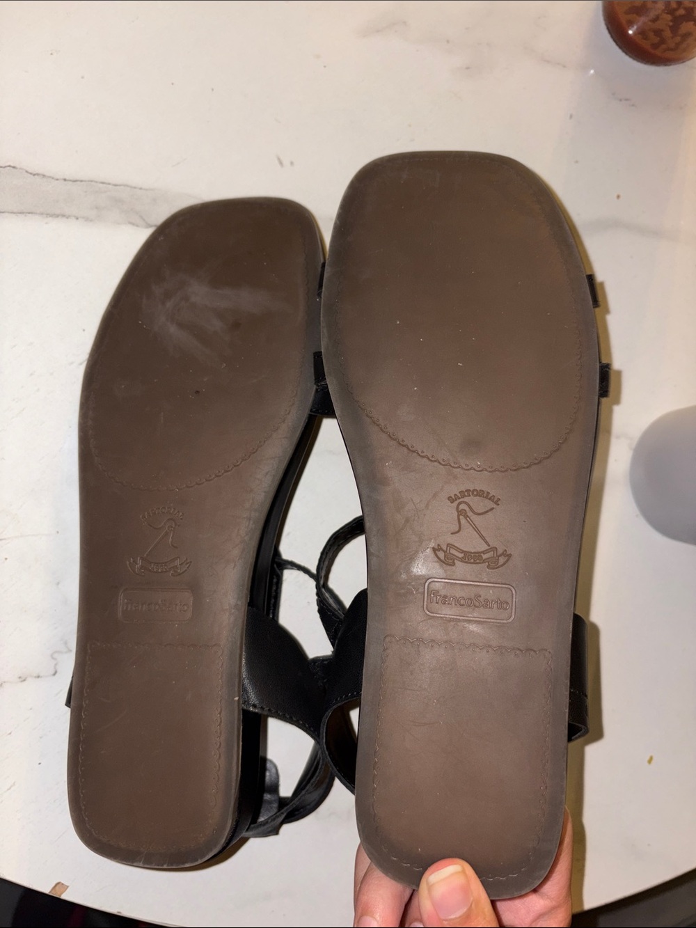 Franco Sarto Black Strappy T‑Bar Flat Sandals - Picture 9 of 9